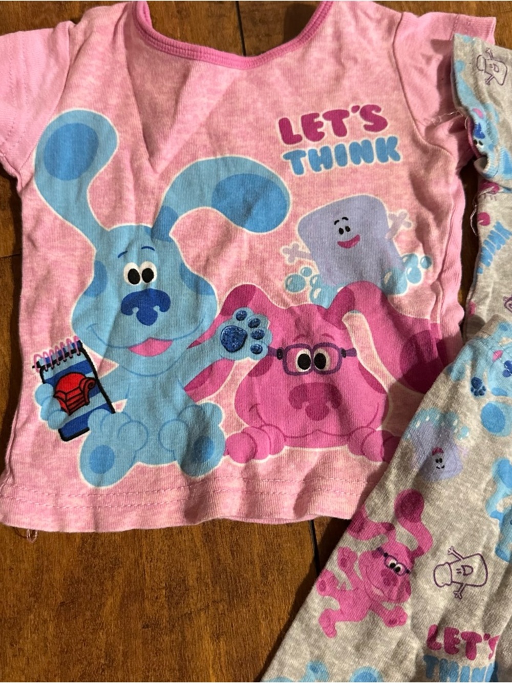 Nickelodeon Blue’s Clues & You Girls Pink & Gray Pajama Set Let's Think Print 2T - Picture 2 of 4